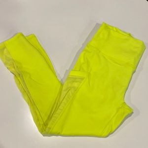Fabletics PowerHold On-The-Go High-Waisted Capri Leggings Neon Yellow Mesh Small